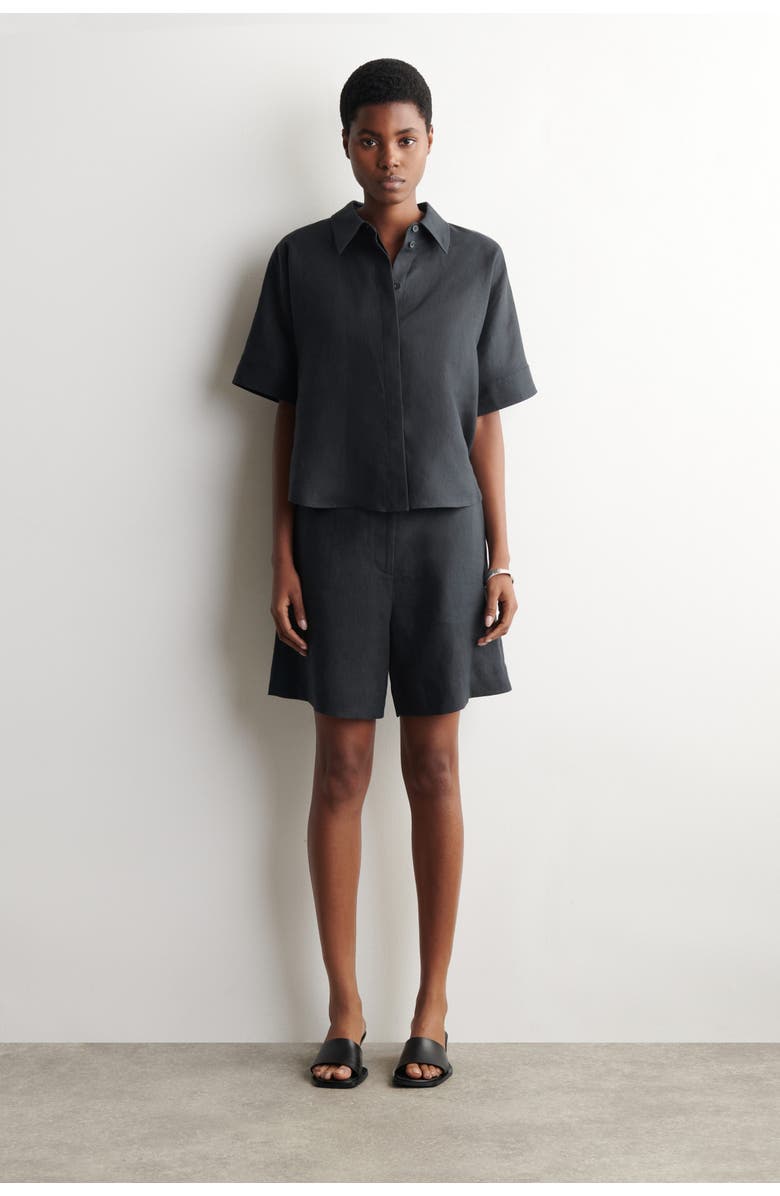 COS Oversized Short-Sleeved Linen Shirt, Alternate, color, Washed Black