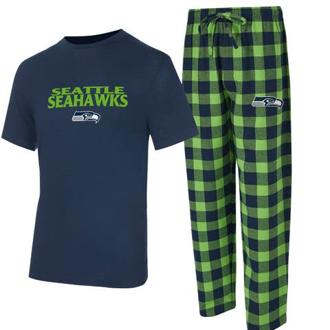 Men's Concepts Sport College Navy/Neon Green Seattle Seahawks Avondale T-Shirt & Flannel Pants Set