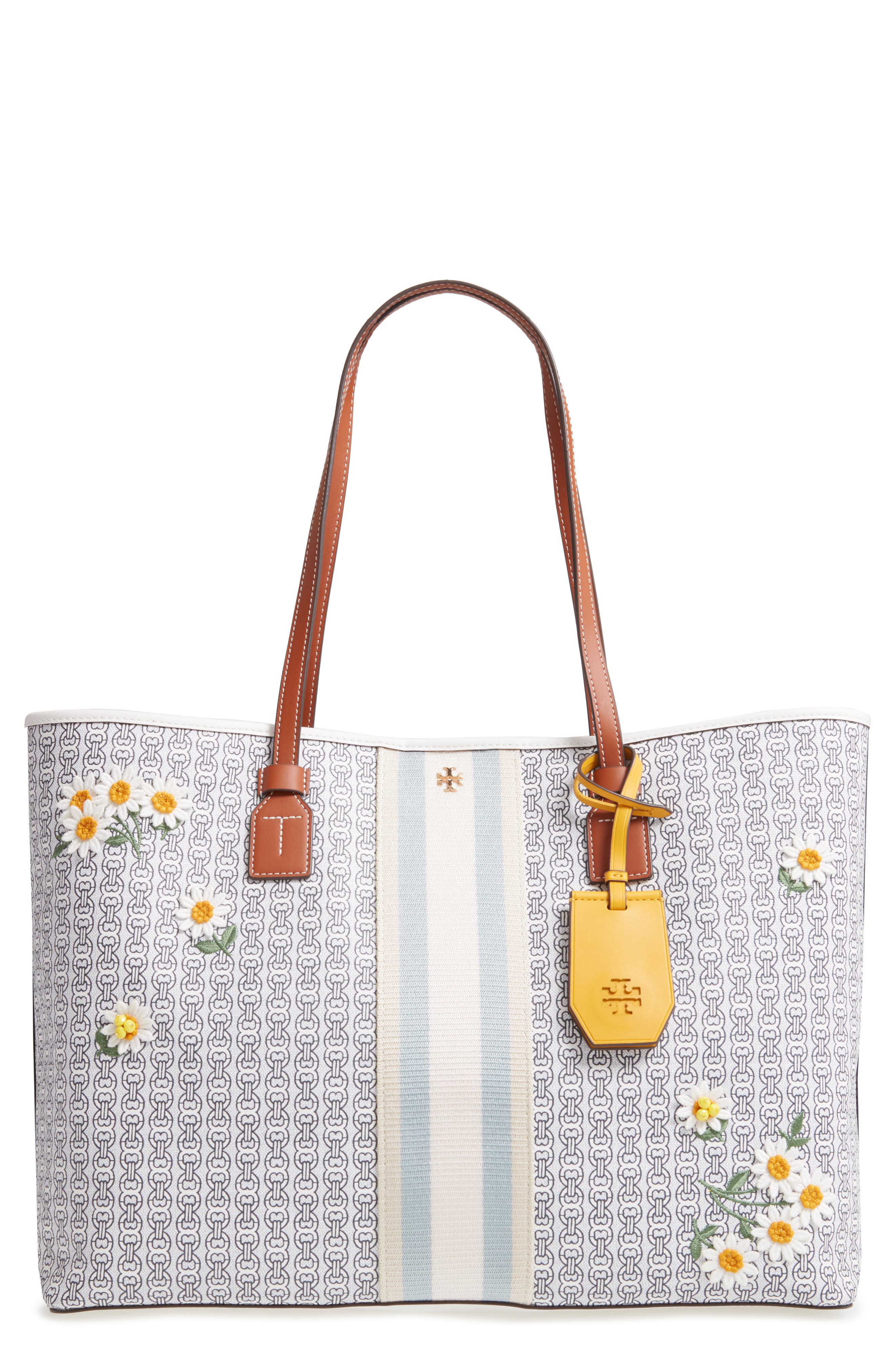 Tory Burch Gemini Link Appliqué Coated Canvas Tote, Main, color, 