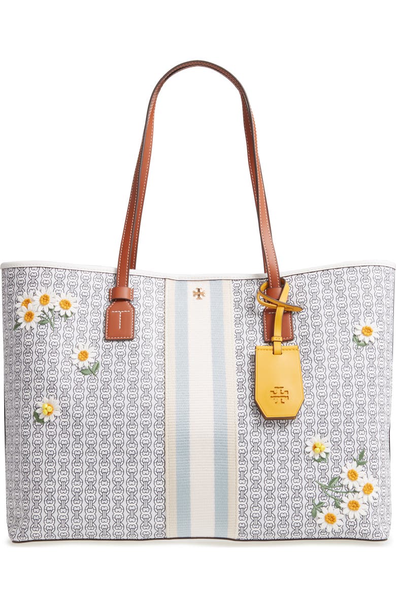 Tory Burch Gemini Link Appliqué Coated Canvas Tote, Main, color,