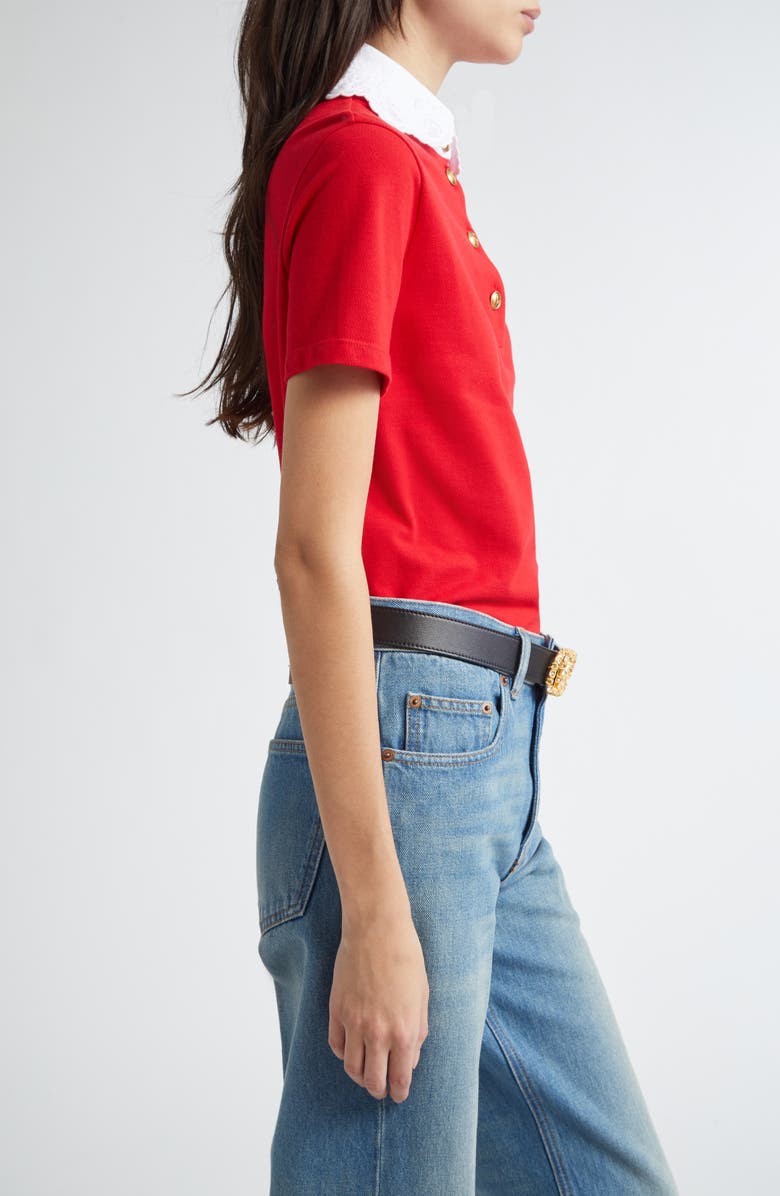 Valentino Garavani Lace Trim Cotton Polo, Alternate, color, 