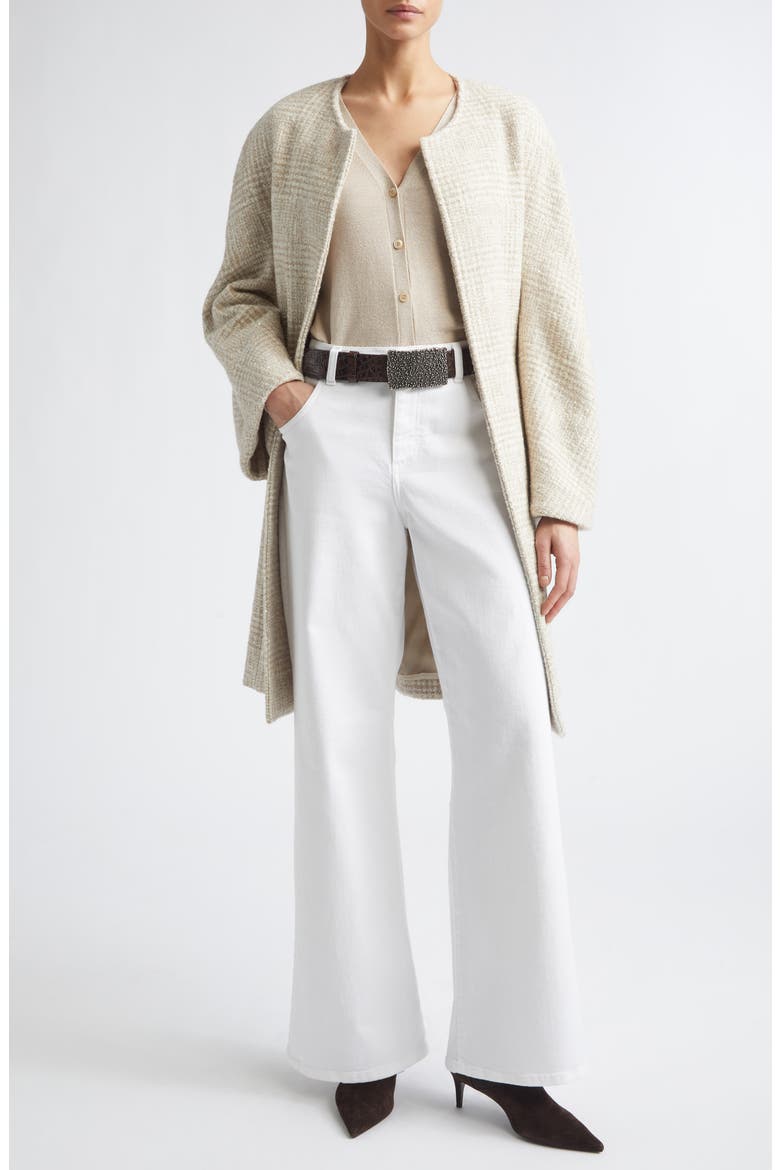 Belted Sequin Wool Blend Bouclé Coat, Alternate, color, 02 SAND