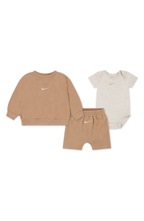 Nike Essentials Sweatshirt, Shorts & Bodysuit Set In Brown