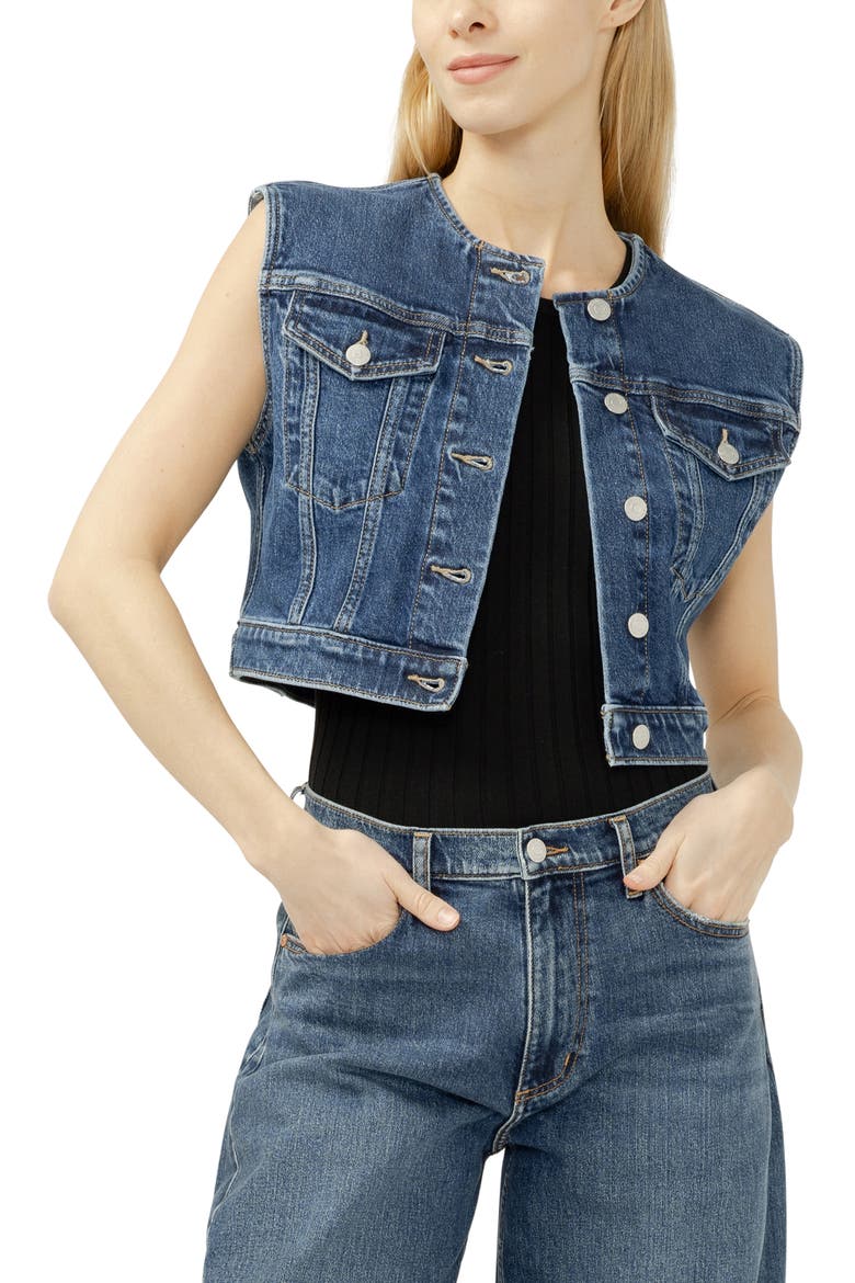 Crop Denim Trucker Vest, Alternate, color, WHISPER