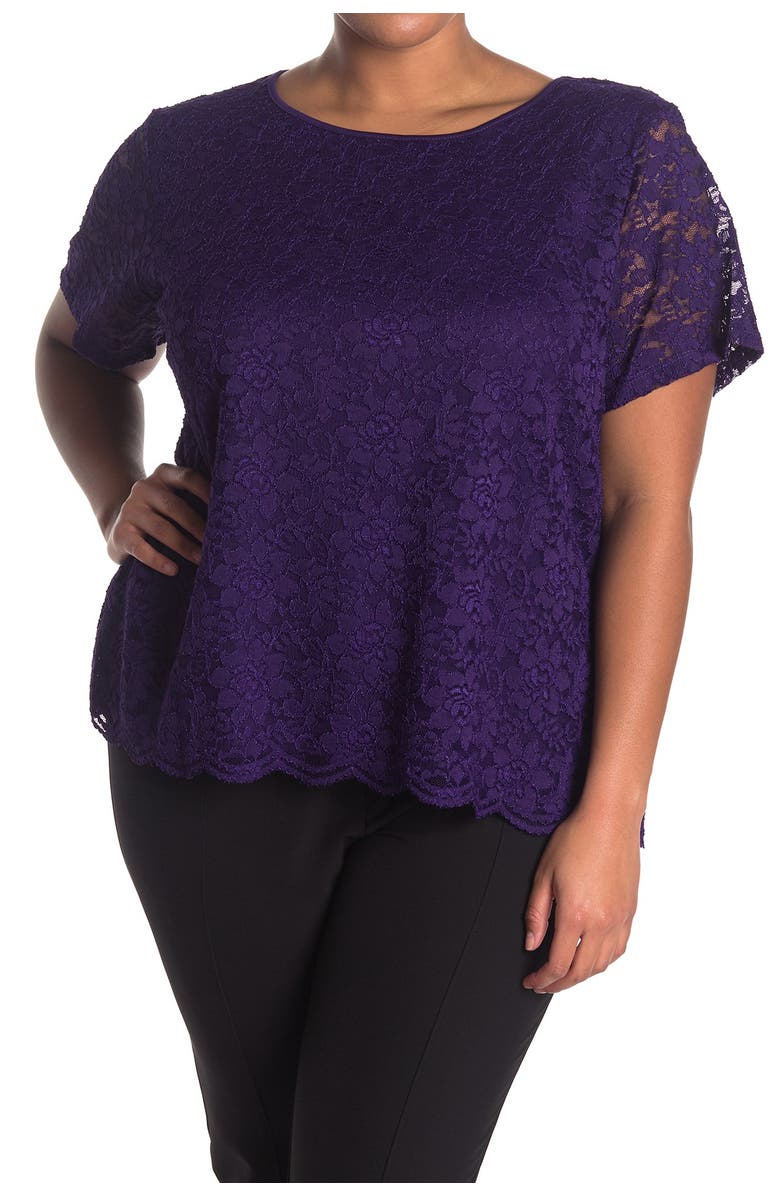 Calvin Klein Textured Lace Scallop Hem Top, Main, color,