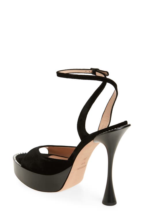 Betzábe Alessandra Crystal Ankle Strap Platform Sandal In Black Velvet
