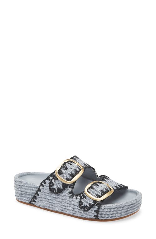 Loeffler Randall Theo Embroidered Raffia Platform Slides In Light Blue/black