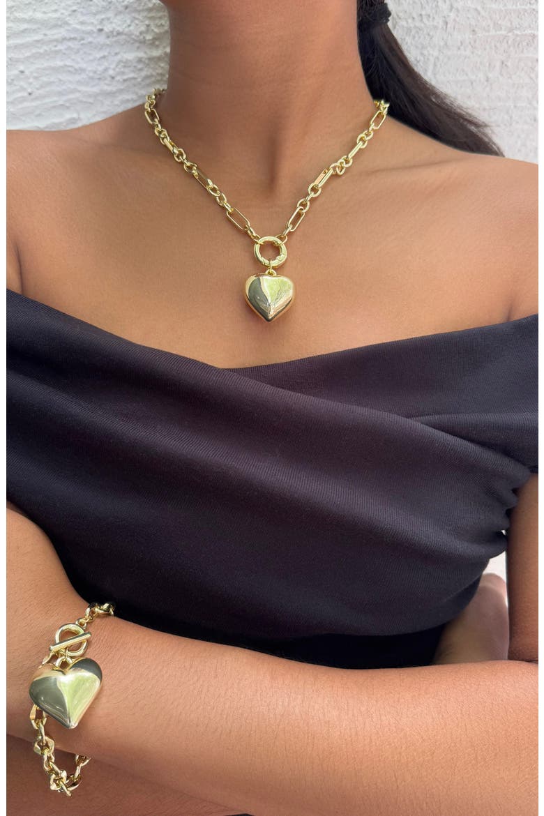 Puffy Heart Chain Bracelet, Alternate, color, GOLD