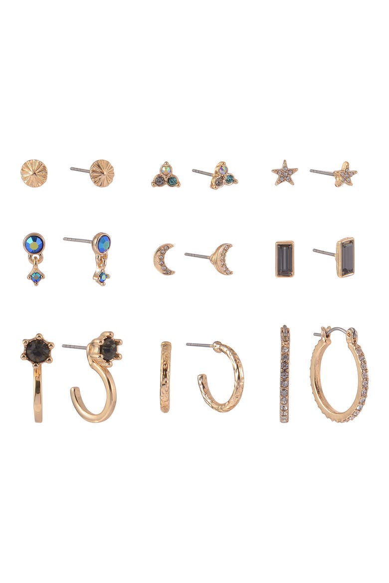 Set of 9 Earrings, Main, color, BLUE
