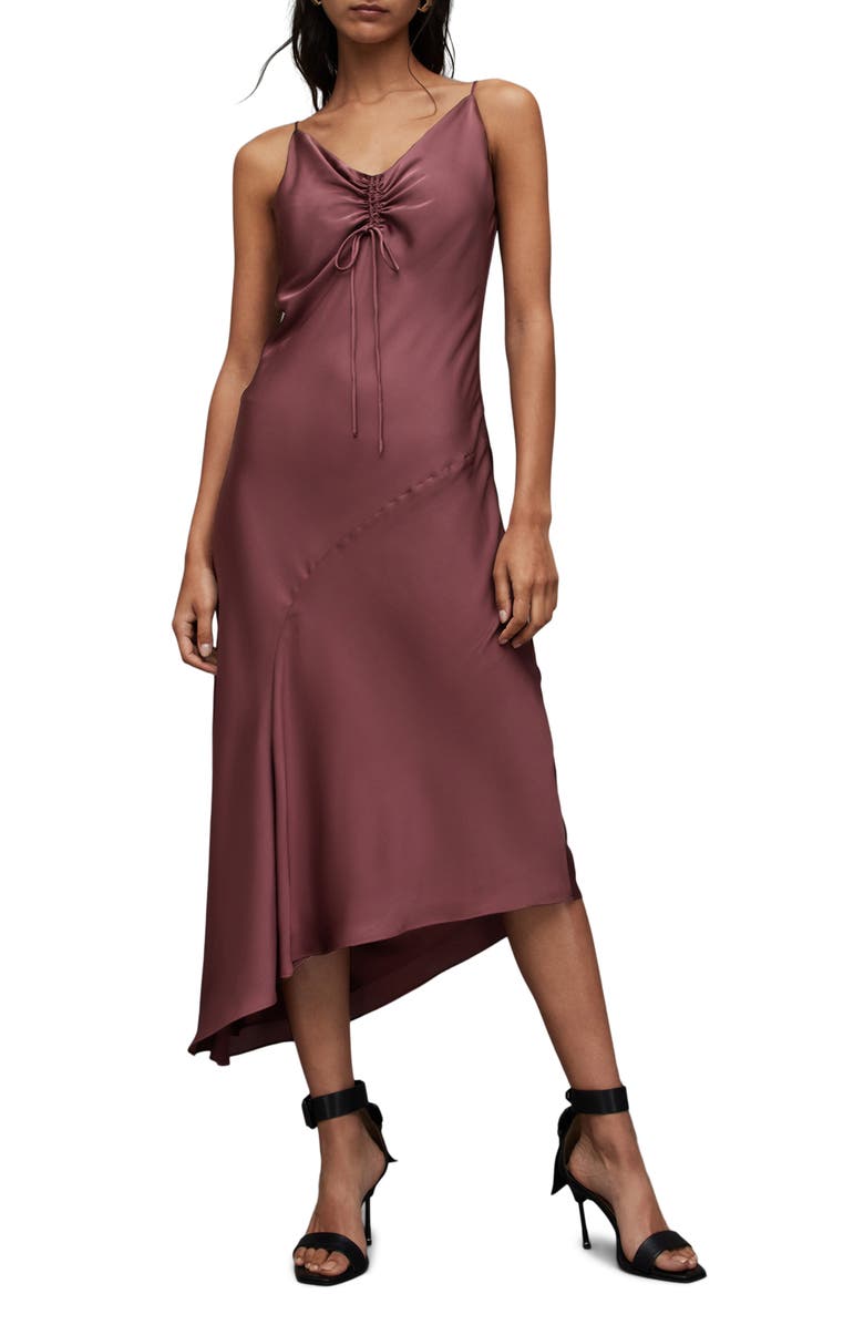 AllSaints Alexia Asymmetric Slipdress, Main, color, 