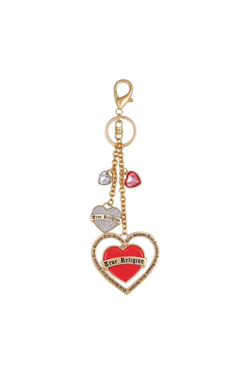 True Religion Triple Heart Bag Charm, Main, color, Gold Tone