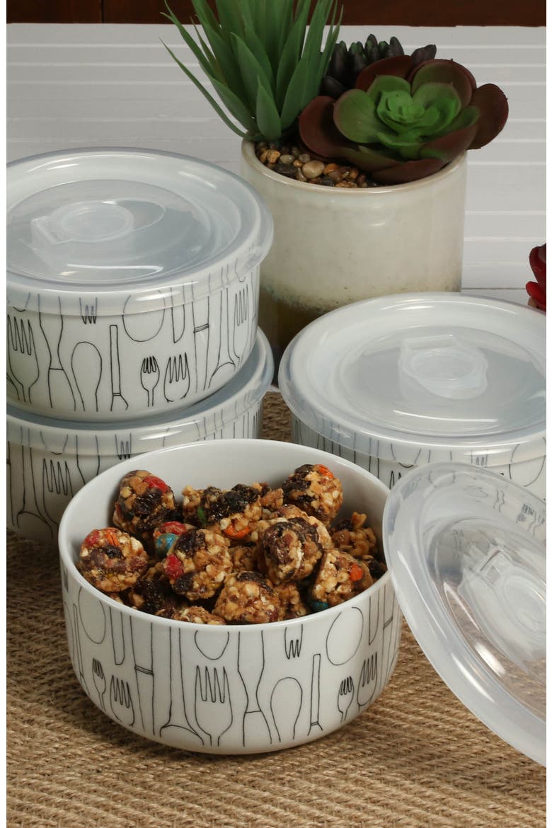 Set of 4 Small Storage Bowls with Lids, Alternate, color, WHITE