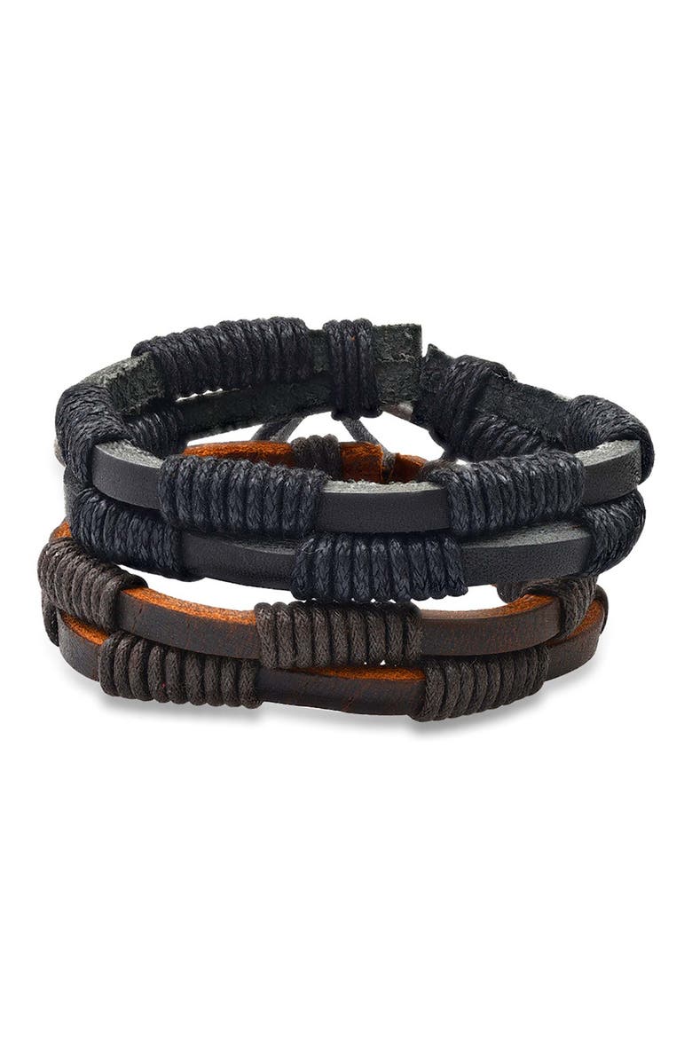 Men's Braided Leather Bracelets, Main, color, BLACK