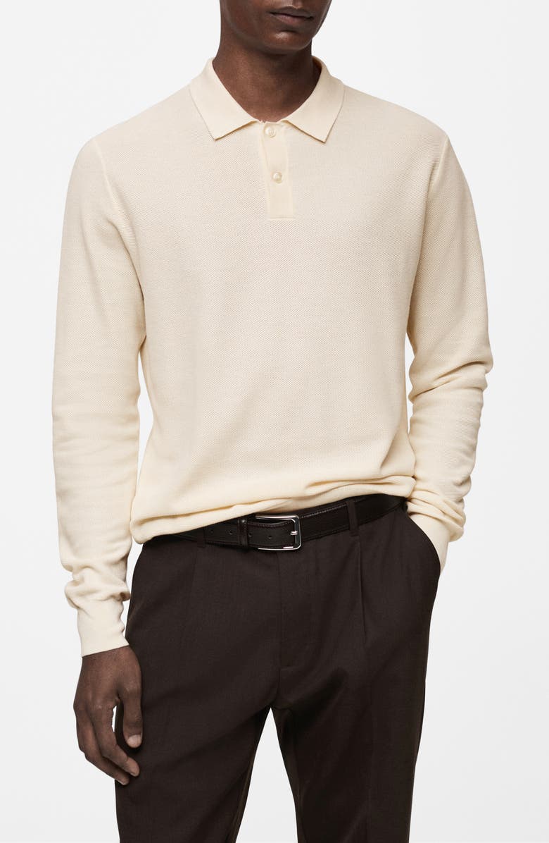 MANGO Long Sleeve Mesh Polo, Main, color, Off White