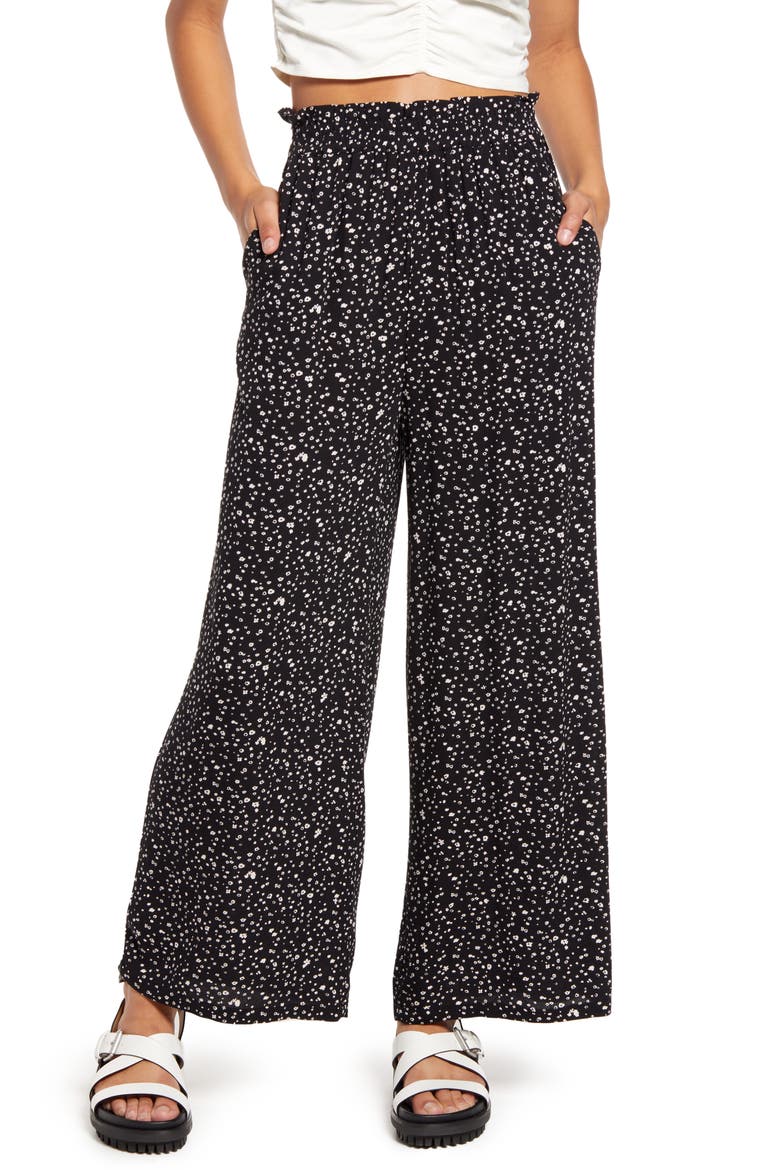 Paperbag Waist Pants, Main, color, BLACK- PINK TERESE DITSY