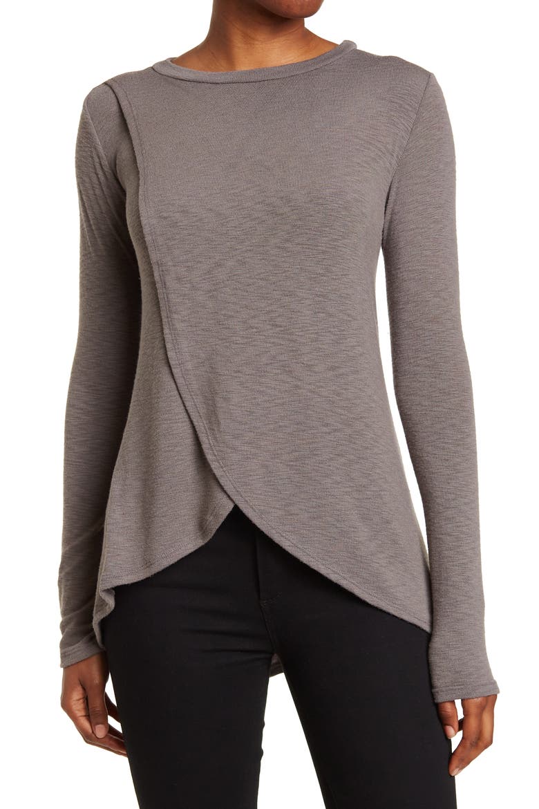 Long Sleeve Cross Hem Shirt, Main, color, PALE ROSETTE