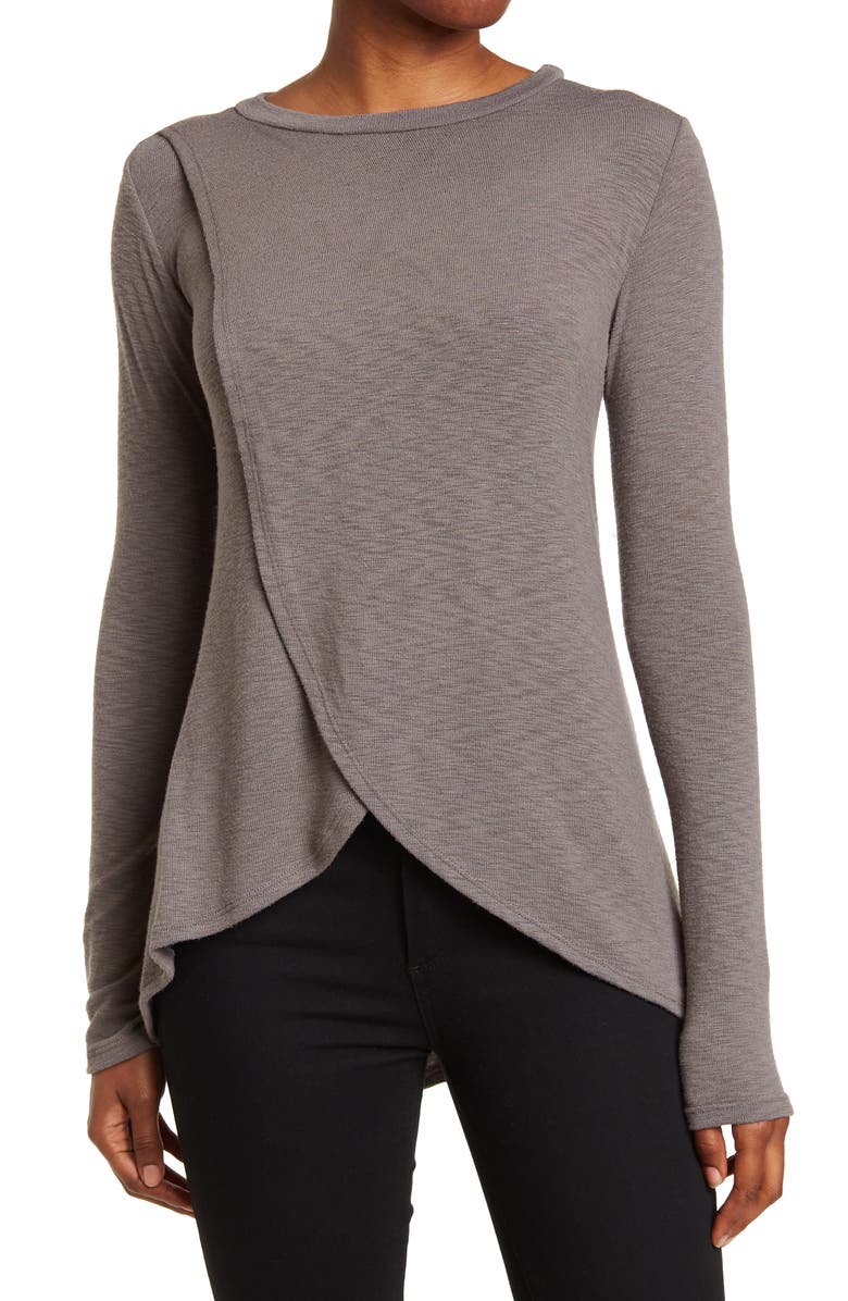 GO COUTURE Long Sleeve Cross Hem Shirt, Main, color, Pale Rosette