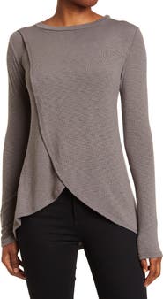 GO COUTURE Long Sleeve Cross Hem Shirt