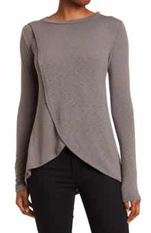 GO COUTURE Long Sleeve Cross Hem Shirt