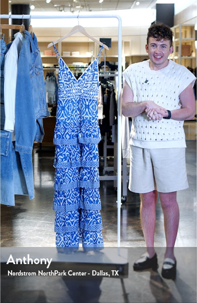 Imogene Ikat Print Tiered Open Back Maxi Dress, sales video thumbnail