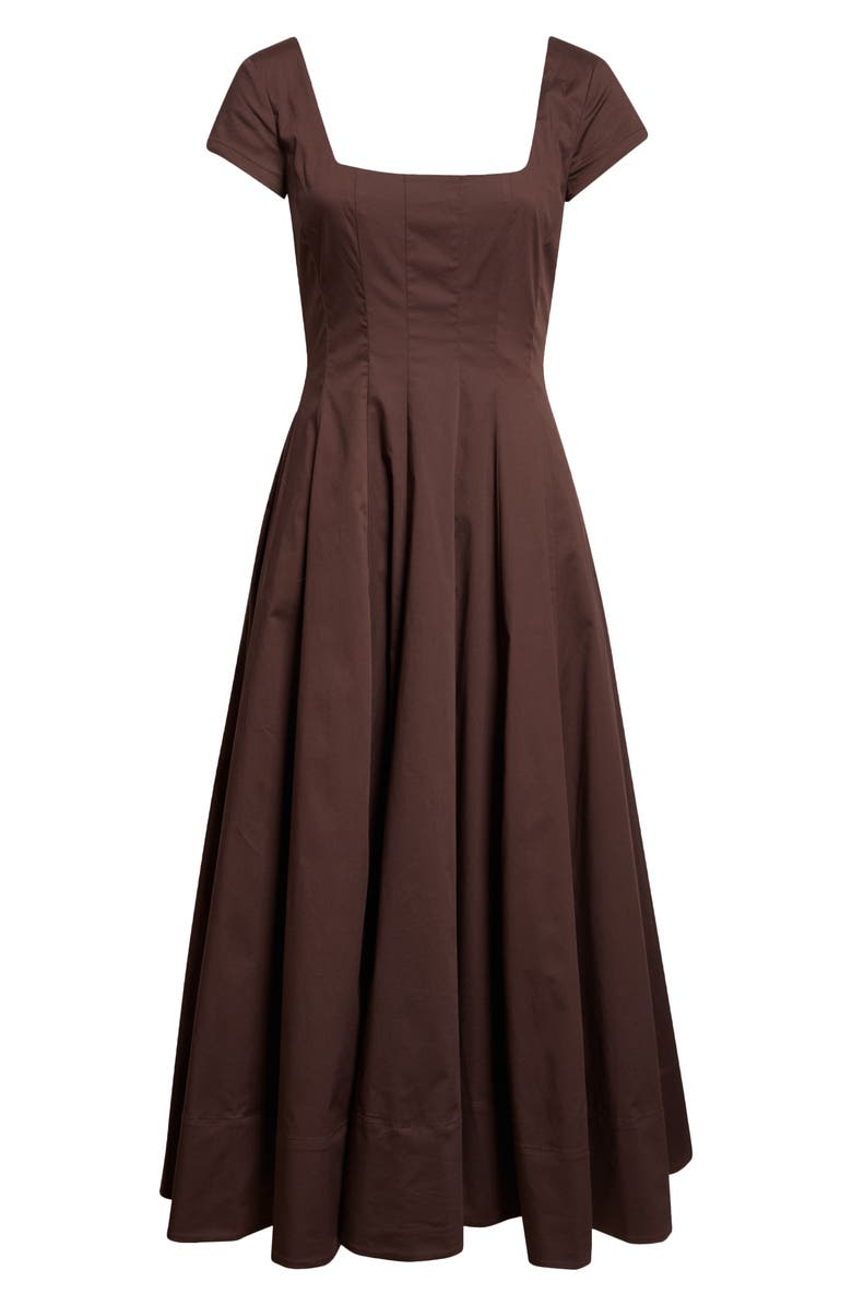 STAUD Wells Short Sleeve Stretch Cotton Midi Dress, Alternate, color, Earth