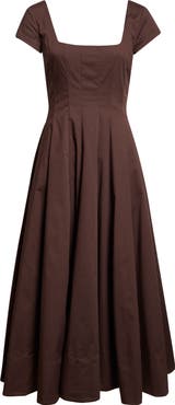 STAUD Wells Short Sleeve Stretch Cotton Midi Dress