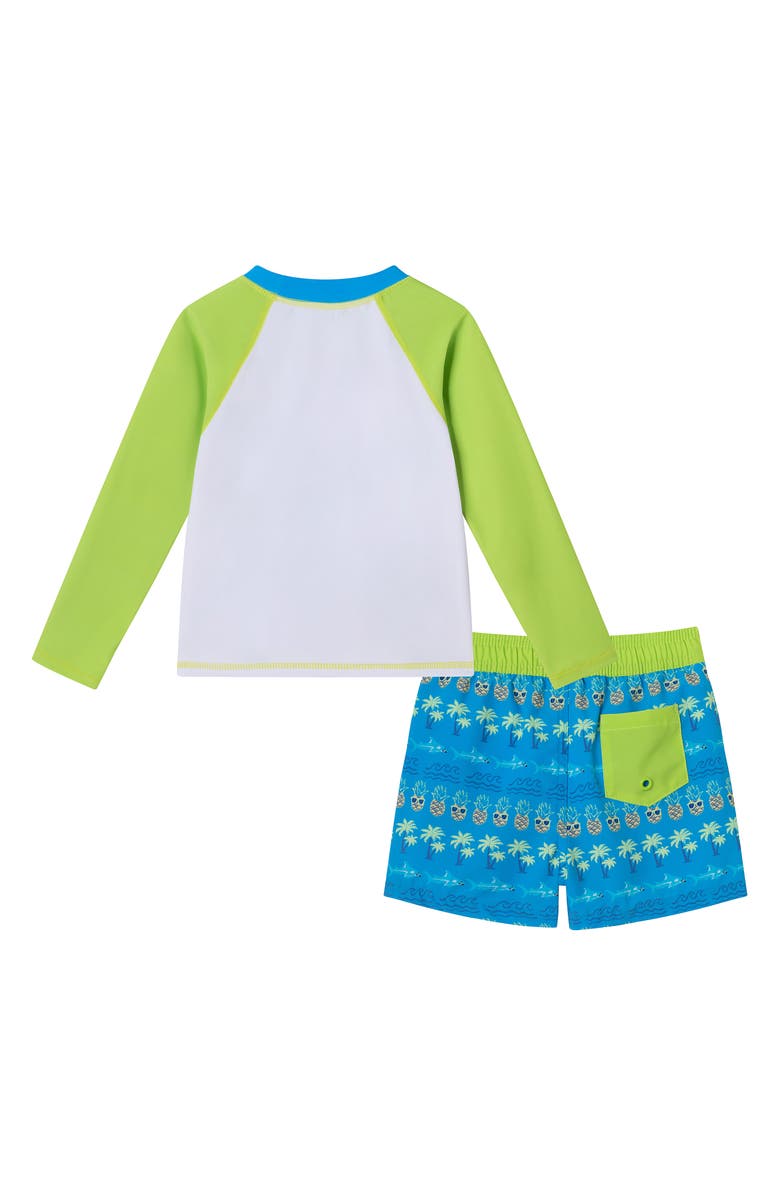 Andy & Evan Long Sleeve Two-Piece Rashguard Swimsuit, Alternate, color, White Lime