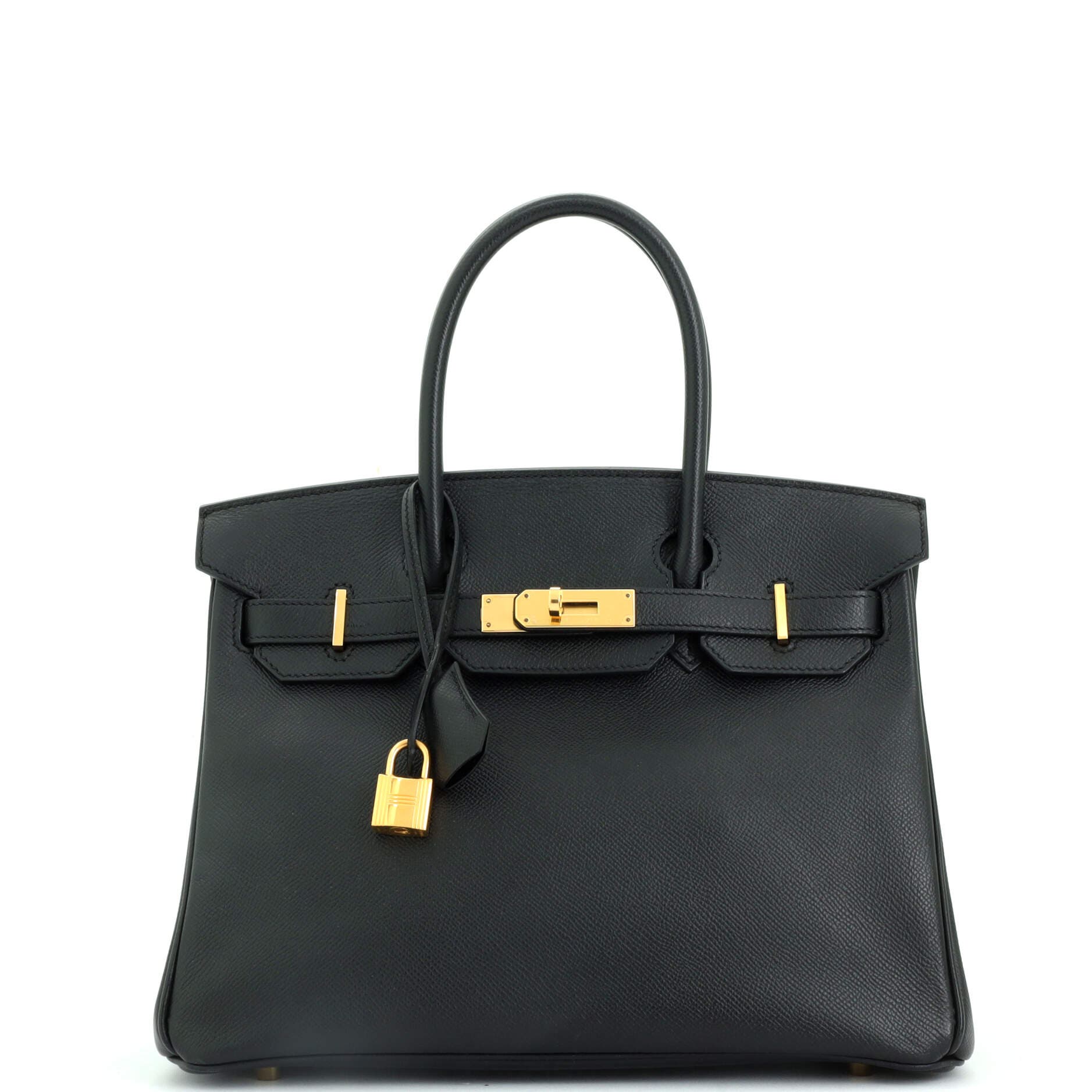 Pre-Owned Hermes Birkin Handbag Black Epsom with Gold Hardware 30, Main, color, 