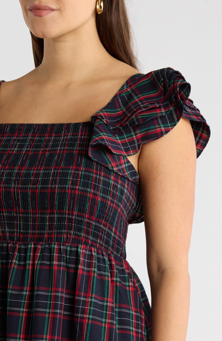 SUGARLIPS Chapman Plaid Smocked Dress, Alternate, color, Navy-Multi