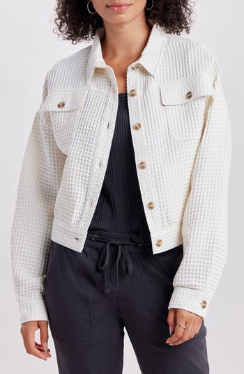 Supplies By Union Bay Waffle Knit Crop Shirt Jacket In Muslin