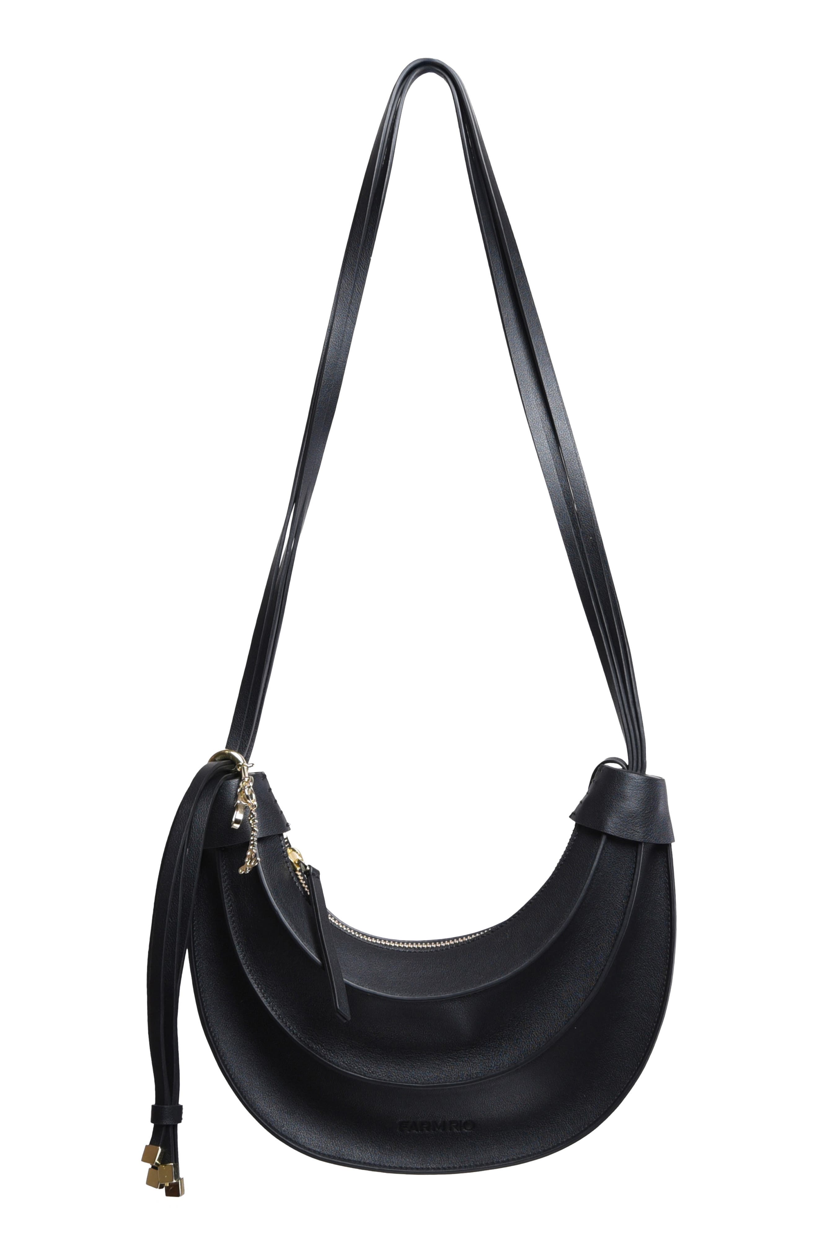 Small Leather Banana Crossbody Bag, Main, color, BLACK
