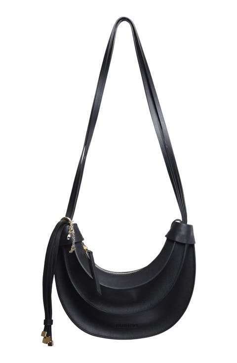 Small Leather Banana Crossbody Bag