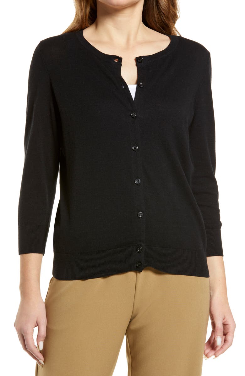 Nordstrom Crewneck Pima Cotton Blend Cardigan, Alternate, color, 