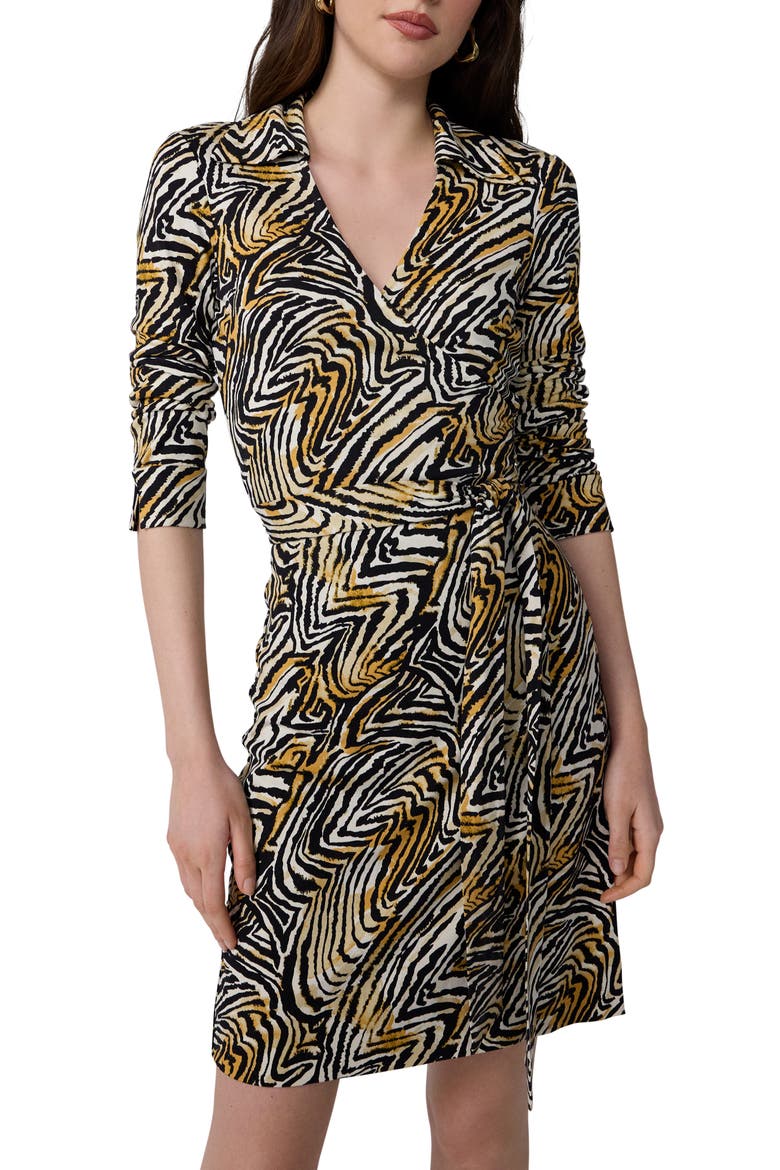 Jeanne Abstract Zebra Print Long Sleeve Silk Wrap Dress, Alternate, color, ZEBRA MINI WHEAT