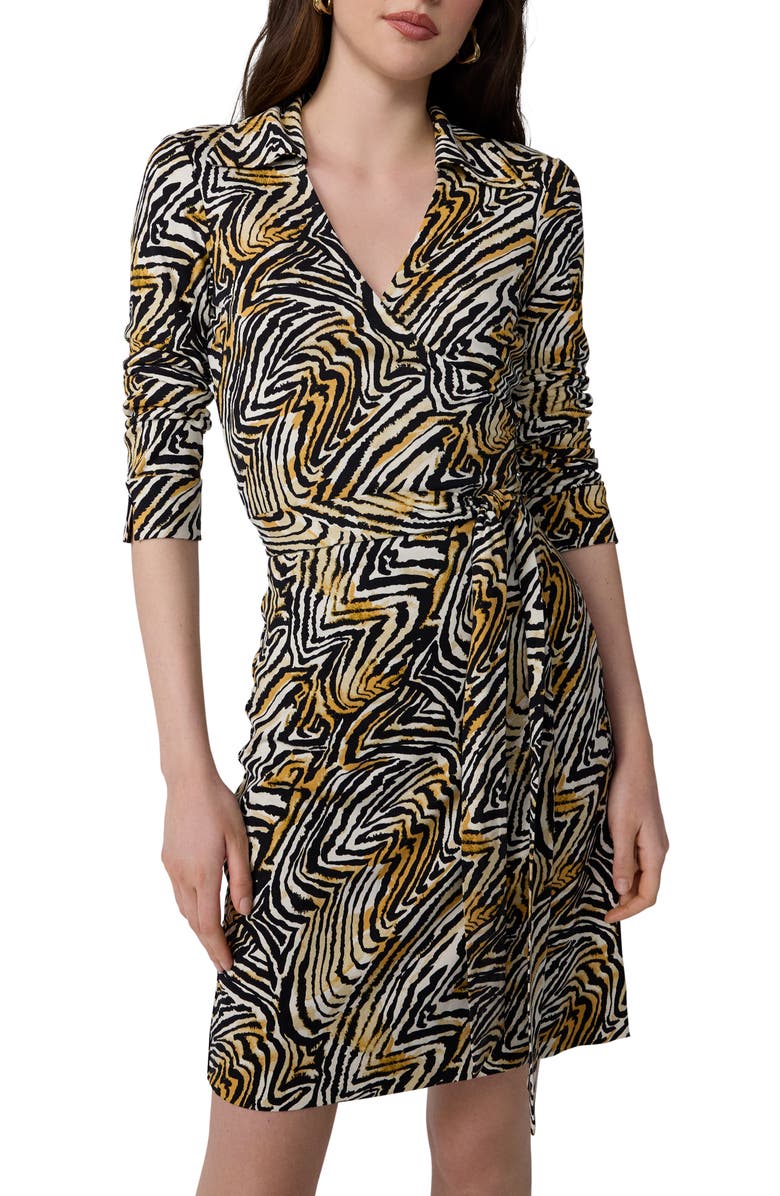 Diane von Furstenberg Jeanne Abstract Zebra Print Long Sleeve Silk Wrap Dress, Alternate, color, Zebra Mini Wheat