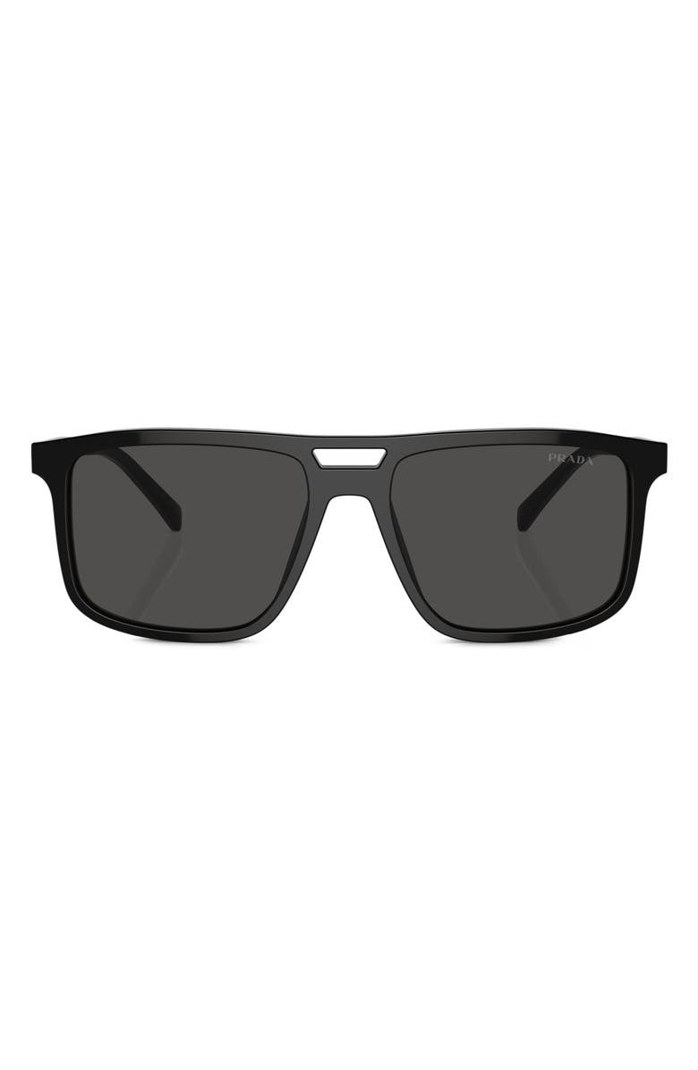 Prada 56mm Rectangular Sunglasses, Alternate, color, Black/ Grey