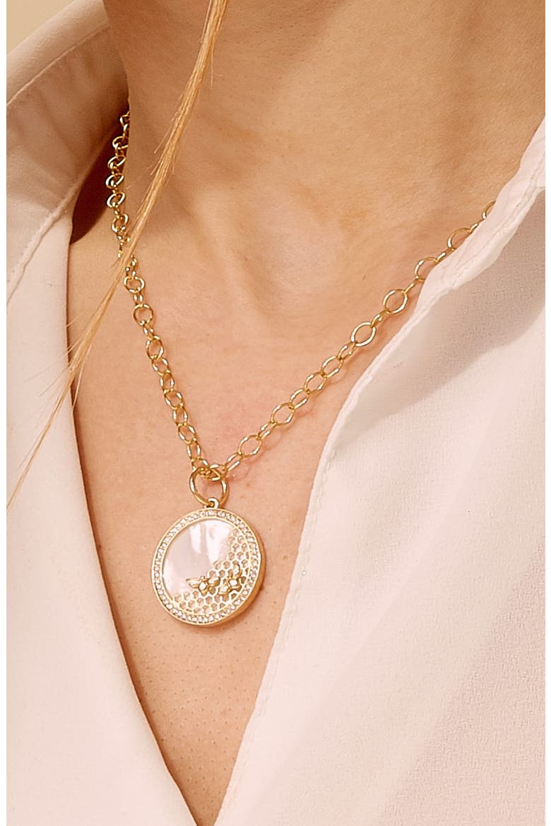 Bee Hive Charm, Alternate, color, Mother of Pearl