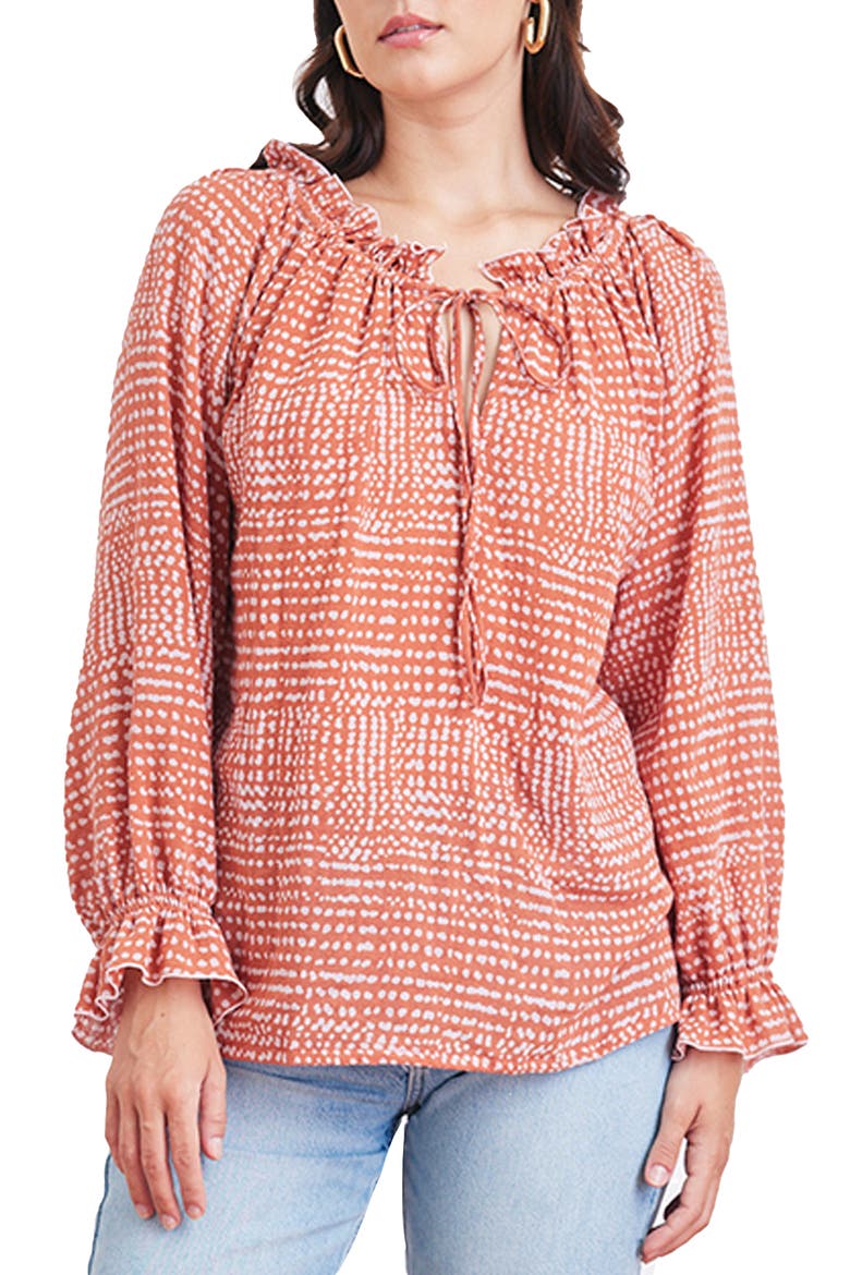 Esme Long Sleeve Top, Main, color, Saffron Dot