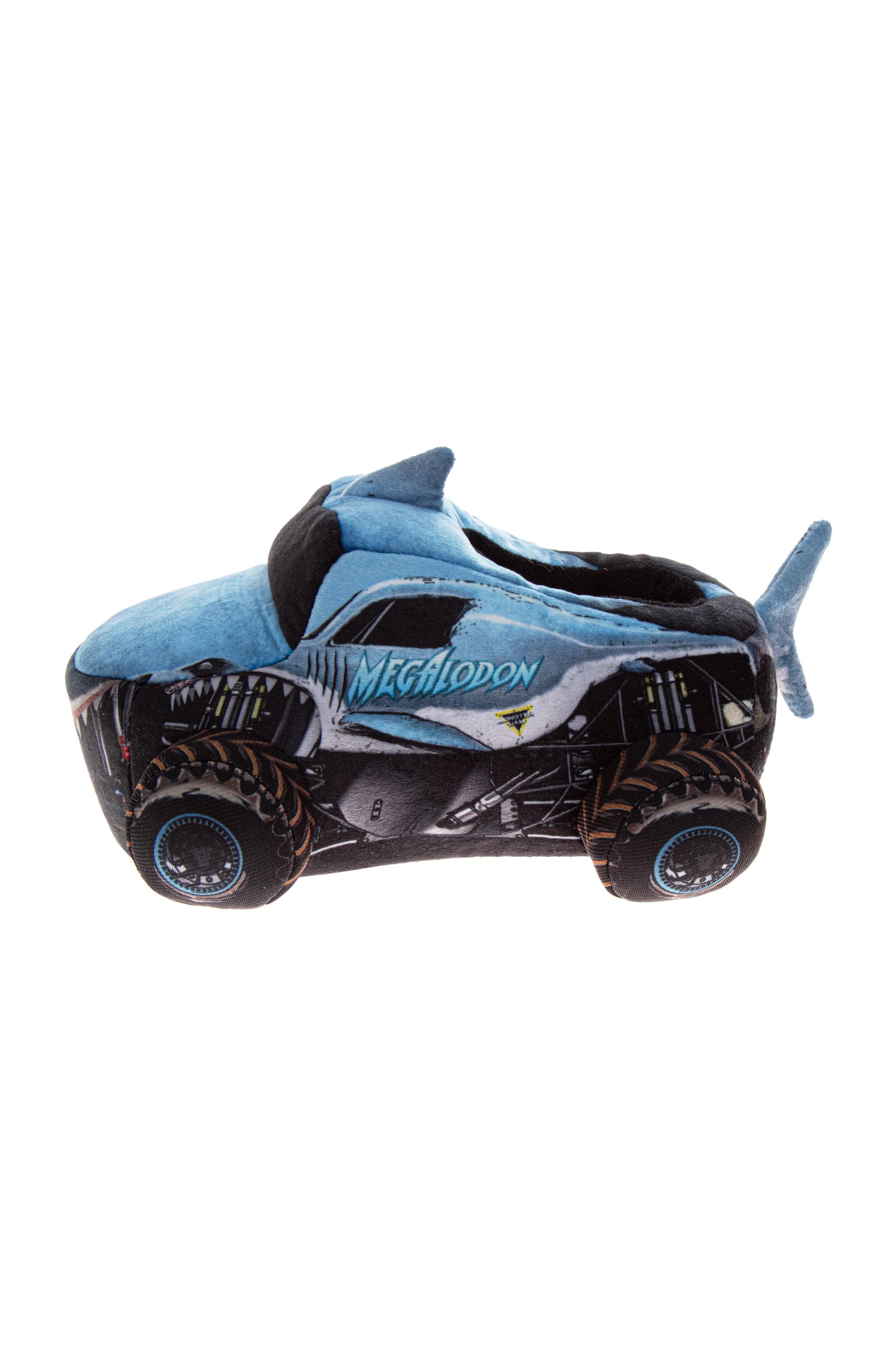 "Megalodon" Boys' 3D Plush Slippers, Alternate, color, Blue Black