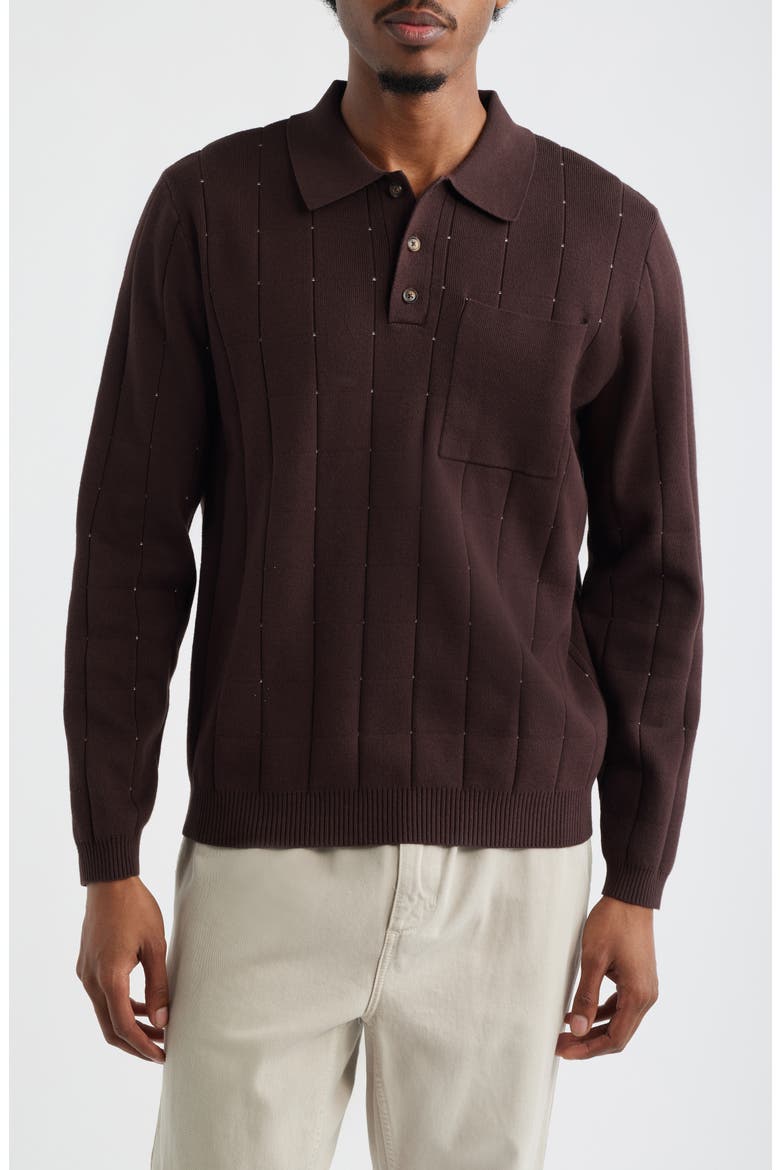Pointelle Long Sleeve Polo, Main, color, BROWN