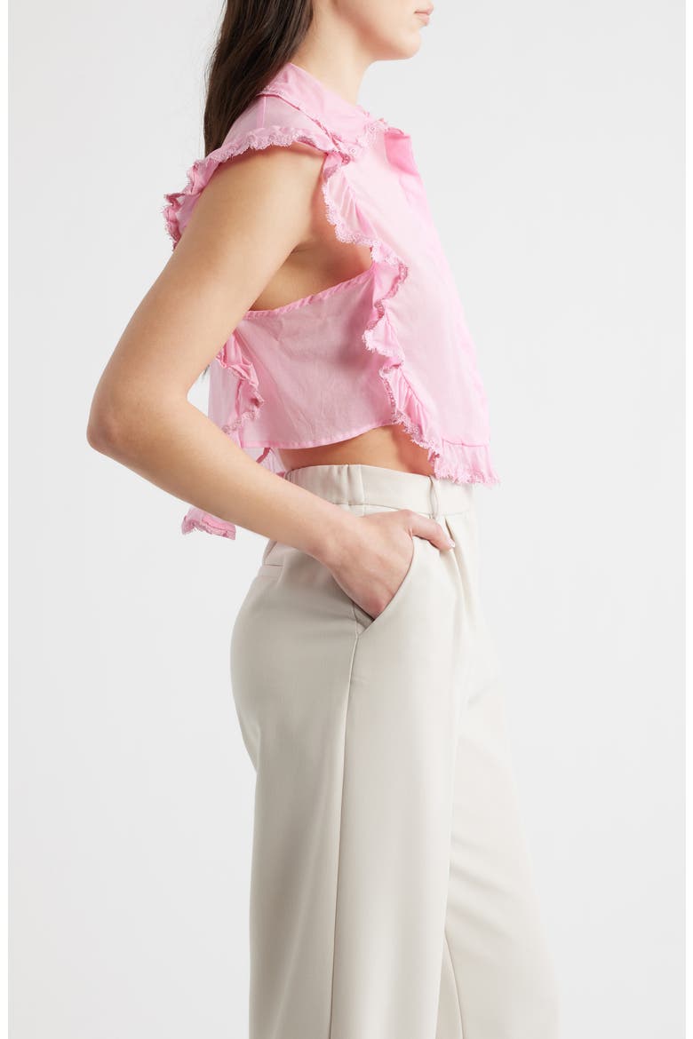 Insua Frill Detail Sleeveless Cotton Voile Button-Up Shirt, Alternate, color, PINK