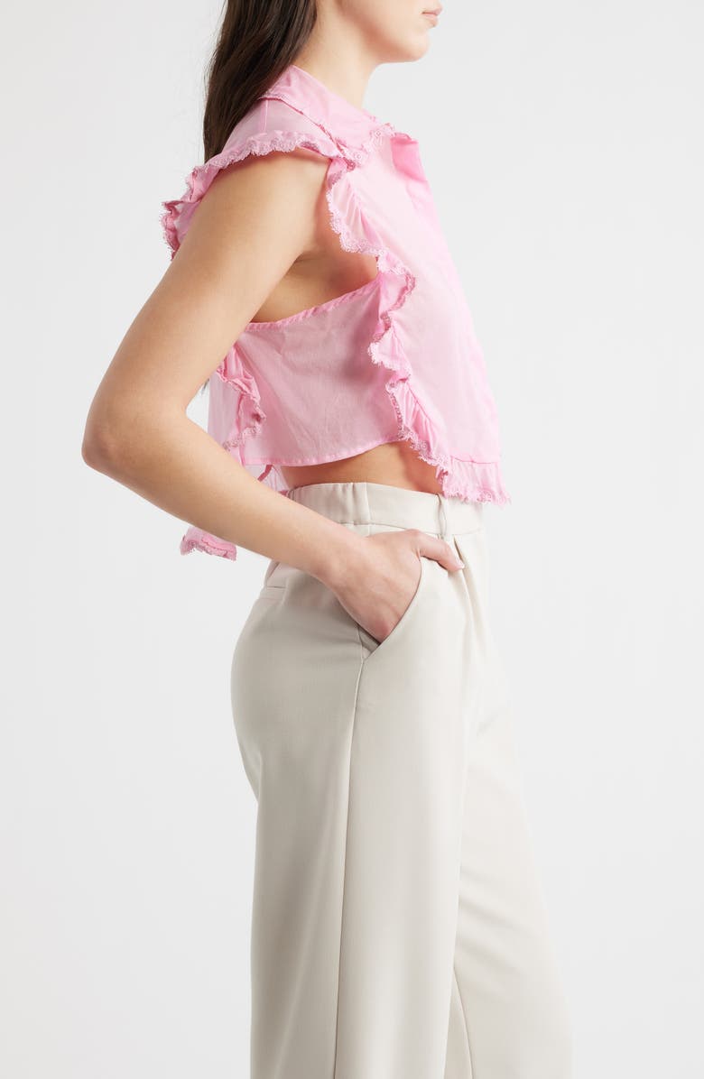 DELUC Insua Frill Detail Sleeveless Cotton Voile Button-Up Shirt, Alternate, color, Pink