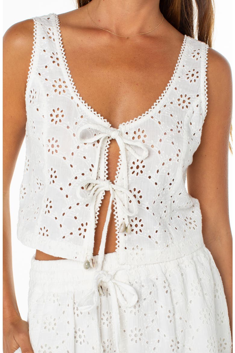 Kayla Eyelet Cotton Tie Front Top, Alternate, color, CLOUD DANCER