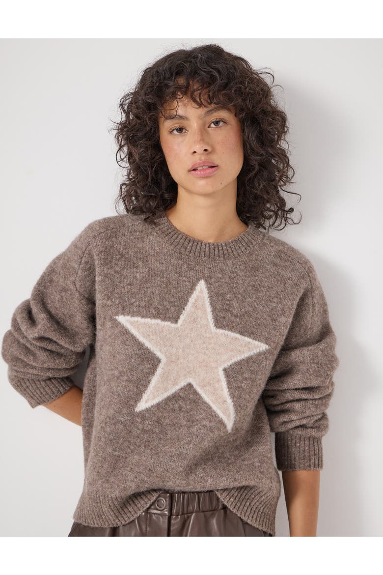 Wool Blend Star Jacquard Sweater, Main, color, Antler Brown
