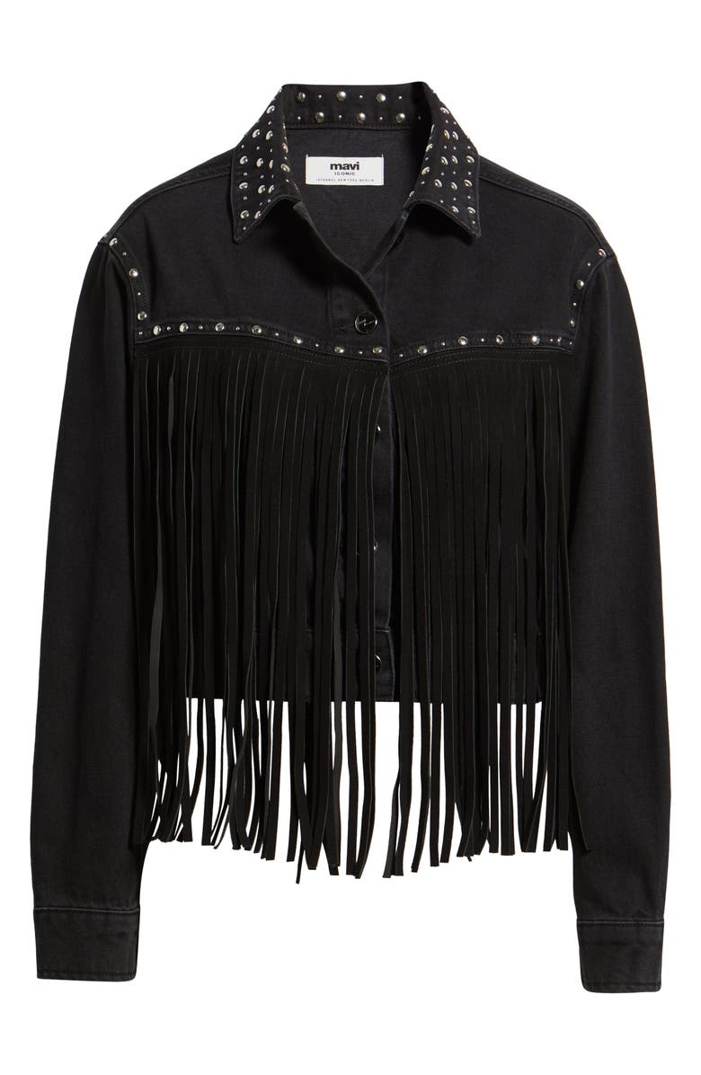 Mavi Jeans Jenna Smoke Fringe Stud Detail Denim Jacket, Alternate, color, Smoke Fringe Denim