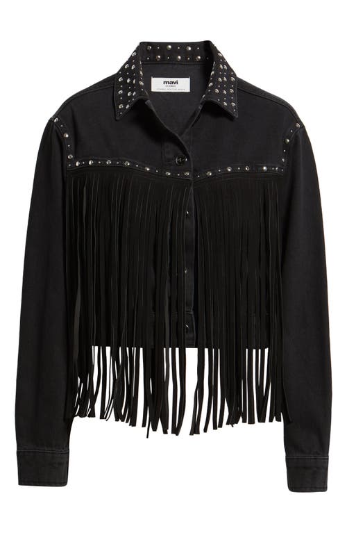 Mavi Jeans Jenna Smoke Fringe Stud Detail Denim Jacket In Black