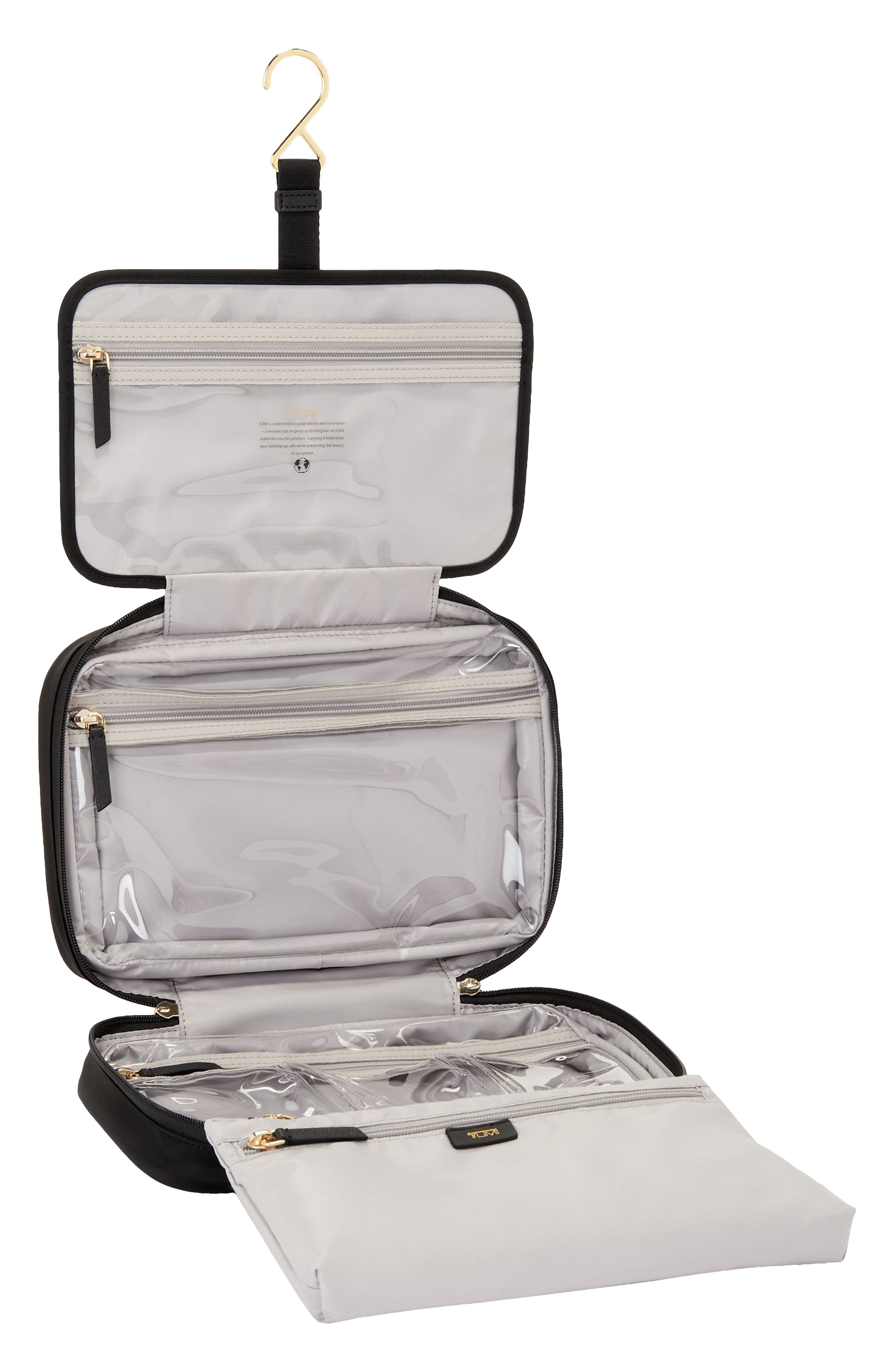 TUMI Madeline Nylon Cosmetics Bag, Alternate, color, Black/ Gold