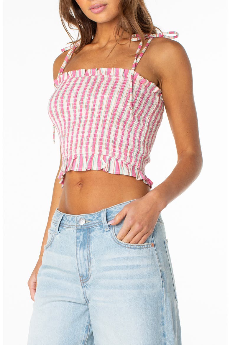 Avalon Stripe Smocked Cotton Blend Crop Top, Alternate, color, DEW