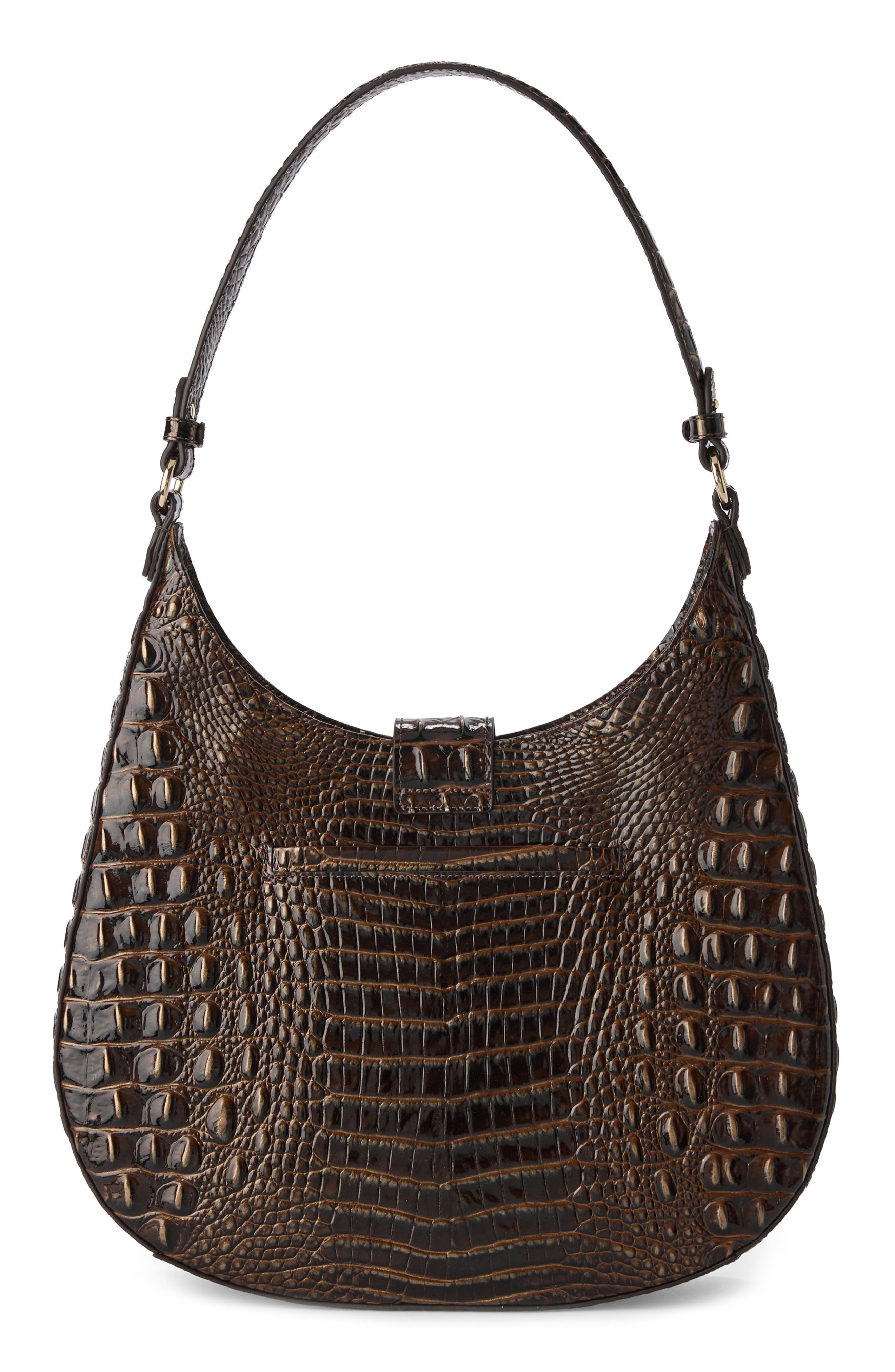 Brahmin Fallon Croc Embossed Leather Shoulder Bag, Alternate, color, Chocolate Melbourne