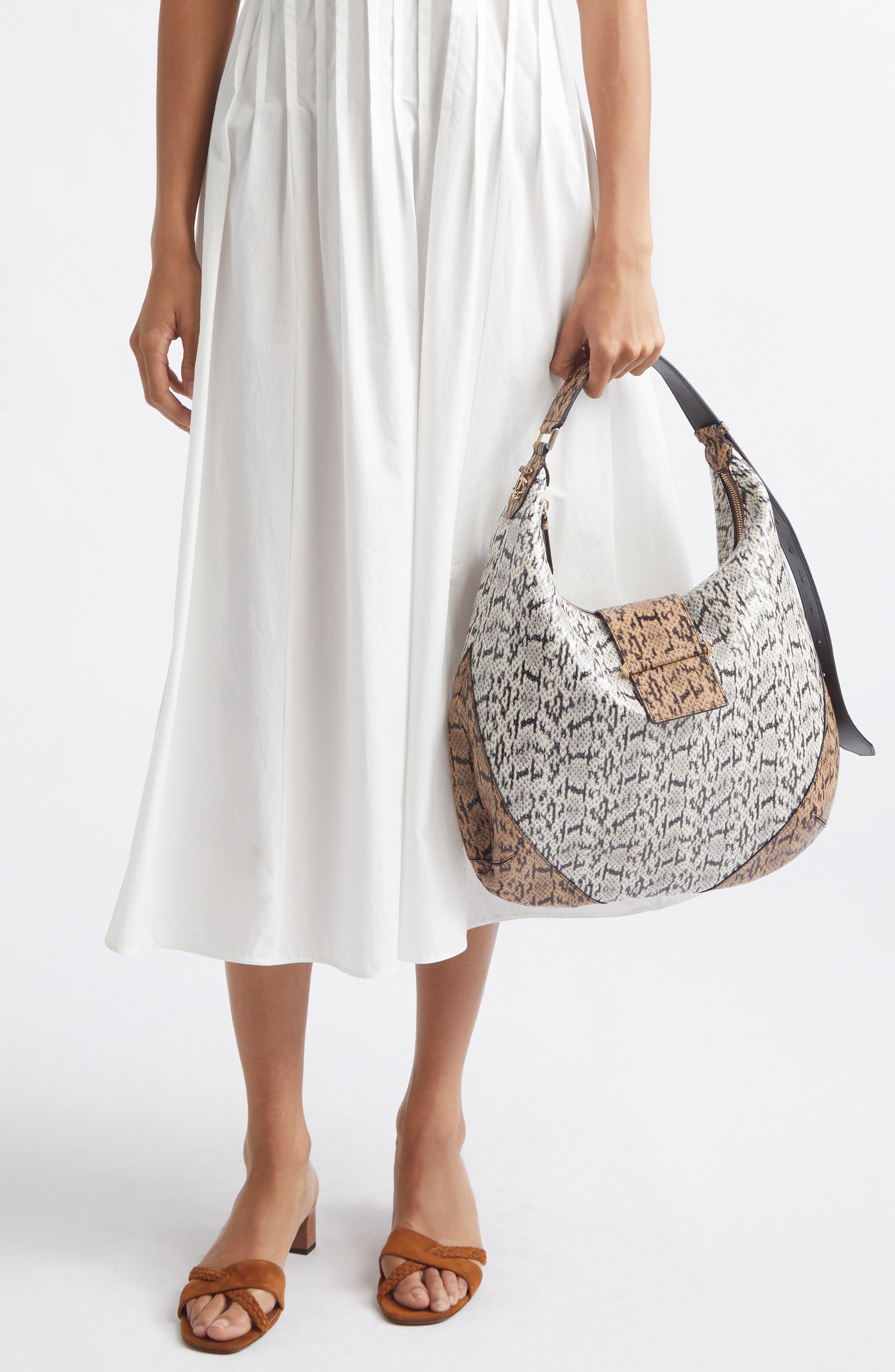 Jimmy Choo Medium Bar Snakeskin Embossed Leather Hobo Bag, Alternate, color, Roccia/ Chai/ Shiny Gold